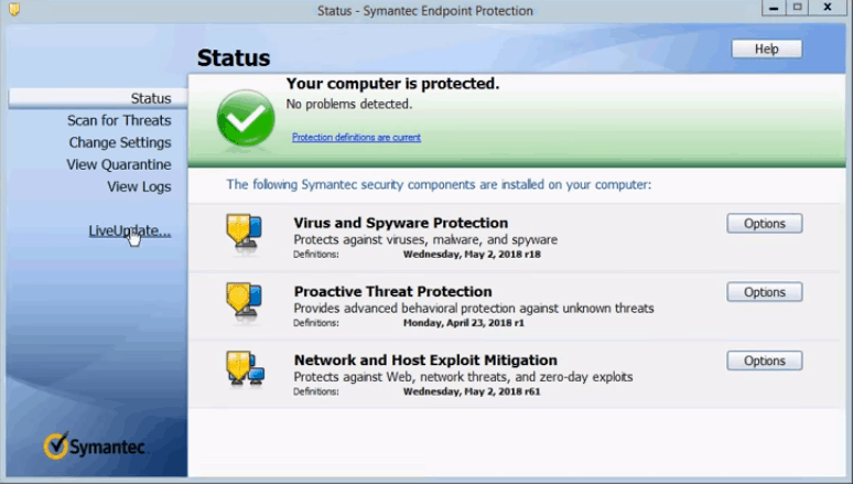 symantec endpoint protection update content fail